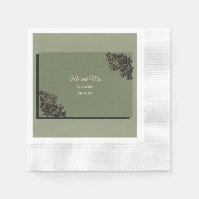 Servilleta De Papel Lujo moderno Sage verde y oro clásico metálico (Anverso)