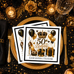 Servilleta De Papel Lujo Oro Negro Brillo Cincuenta Y Fabulosa Fiesta 