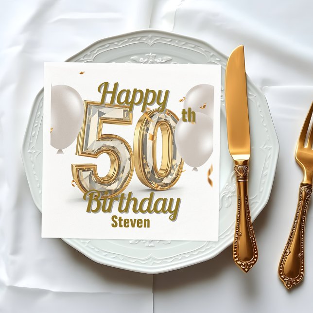 Servilleta De Papel Lujosa y lujosa elegancia dorada 50 cumpleaños (Subido por el creador)