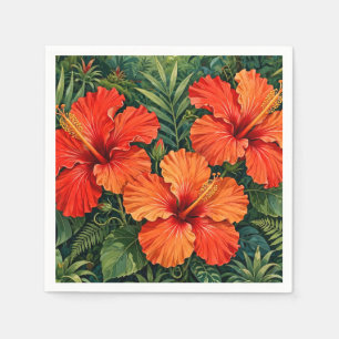 Servilleta De Papel Lujosas flores tropicales de hibisco naranja selva