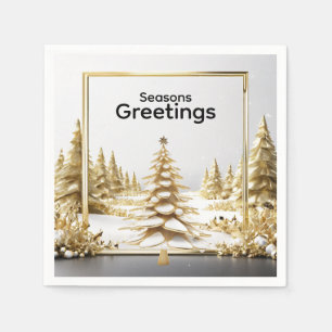Servilleta De Papel Lujoso Invierno Navidad Bosque Dorado Nevado