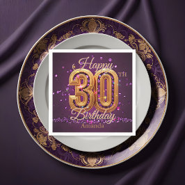 Servilleta De Papel Lujoso morado y oro Gemstone 30 cumpleaños