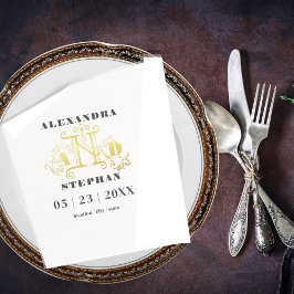 Servilleta De Papel Lujoso Romántico Flourish Caligraphy Boda Gold