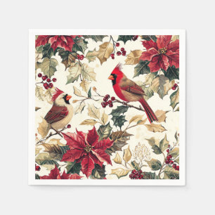 Servilleta De Papel Lujoza Nochebuena Cardenal lujo Crema Rojo Navidad