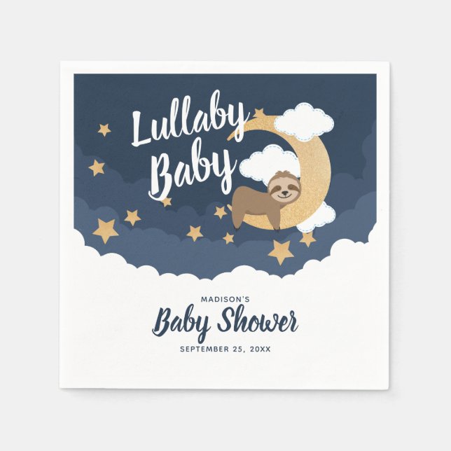 Servilleta De Papel Lullaby Baby Sloth Moon Baby Shower (Anverso)