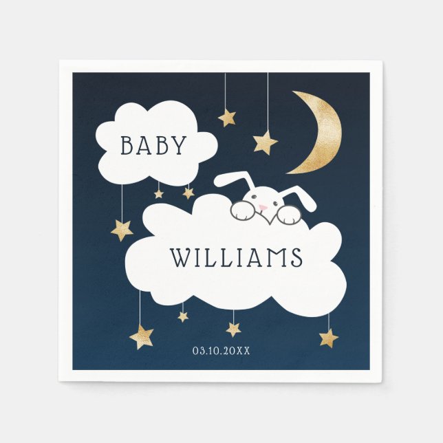 Servilleta De Papel Lullaby Bunny Baby Shower Navy Blue Gold (Anverso)