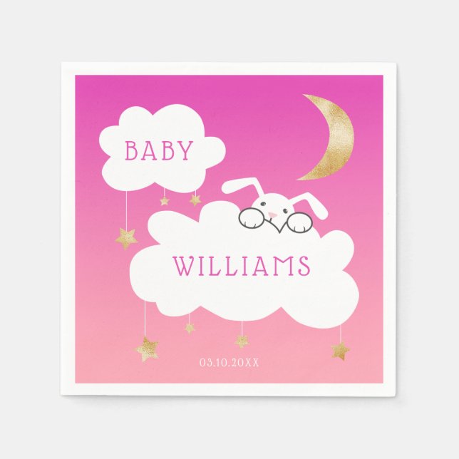 Servilleta De Papel Lullaby Bunny Baby Shower Pink Gold (Anverso)
