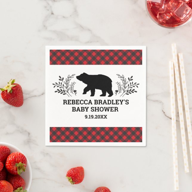 Servilleta De Papel Lumberjack Bear Baby Shower Napkin (In situ)