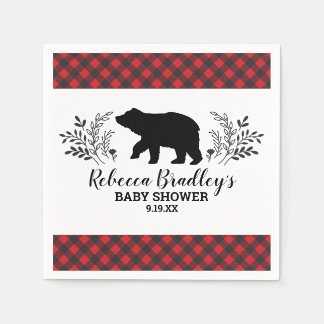 Servilleta De Papel Lumberjack Bear Baby Shower Napkin (Anverso)