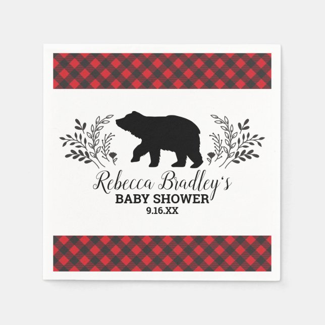 Servilleta De Papel Lumberjack Bear Buffalo Plaid Boy Baby Shower (Anverso)