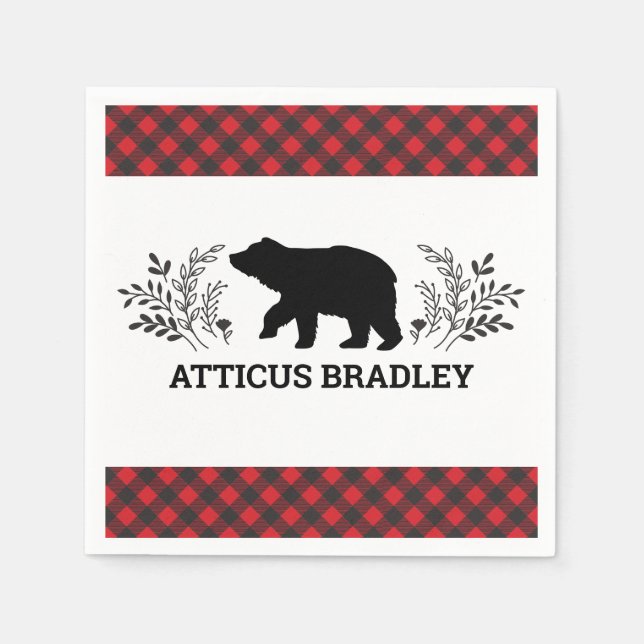 Servilleta De Papel Lumberjack Bear Buffalo Tapa Baby Shower Napkin (Anverso)