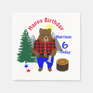 Servilleta De Papel Lumberjack Cute Oso Jugado Feliz Cumpleaños