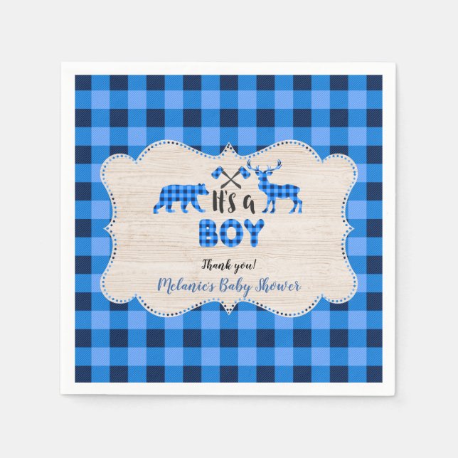 Servilleta De Papel Lumberjack Little Hunter Blue Plaid Baby Shower (Anverso)