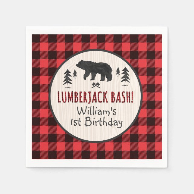 Servilleta De Papel Lumberjack Partido de Cumpleaños Napkin Lumberjack (Anverso)