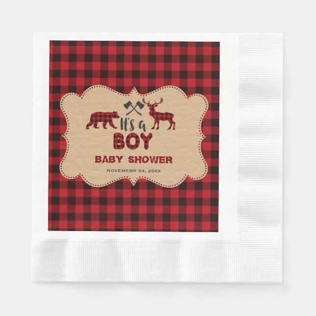 Servilleta De Papel Lumberjack Red Buffalo Little Hunter Baby Shower (Anverso)