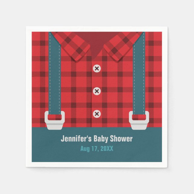 Servilleta De Papel Lumberjack Red Plaid Denim Baby Shower (Anverso)