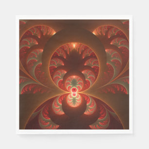 Servilleta De Papel Luminoso fractal abstracto moderno naranja rojo