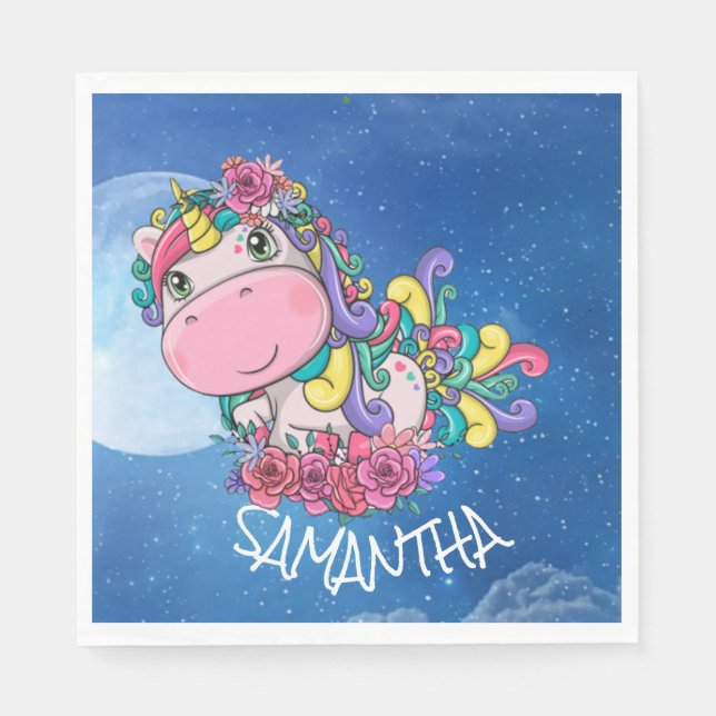 Servilleta De Papel Luna Azul de Unicornio (Anverso)