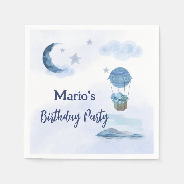 Servilleta De Papel Luna azul niño de cumpleaños pequeño elefante (Anverso)