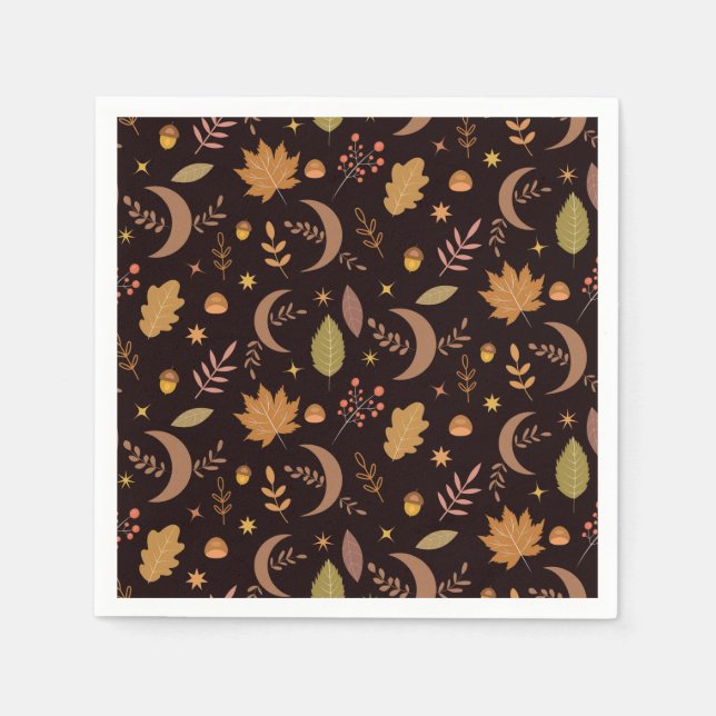 Servilleta De Papel Luna boho con patrón de hojas de otoño  (Anverso)