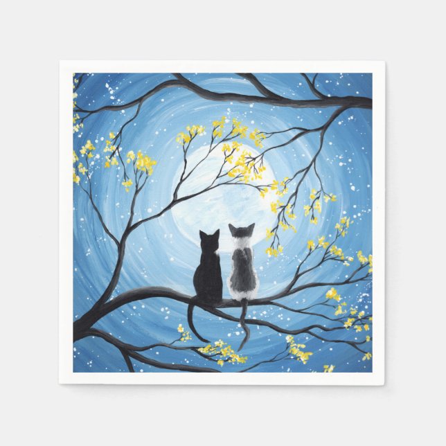 Servilleta De Papel Luna caprichosa con gatos (Anverso)