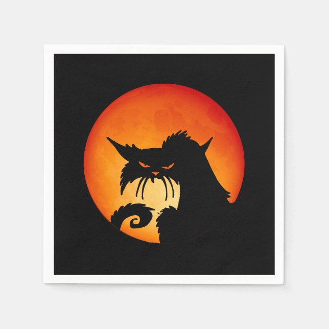 Servilleta De Papel Luna de Naranja de gato negro (Anverso)