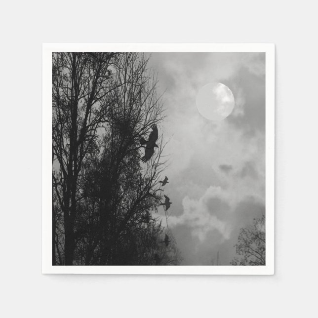 Servilleta De Papel Luna embrujada con Ravens Halloween Napkin (Anverso)