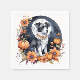 Servilleta De Papel Luna floral de Halloween de perro lindo - Canino e