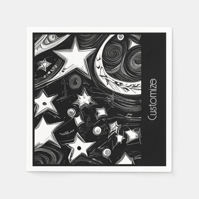 Servilleta De Papel Luna Y Estrellas Resumen Personalizadas (Anverso)