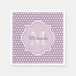 Servilleta De Papel Lunares púrpuras monograma y nombre de la lavanda