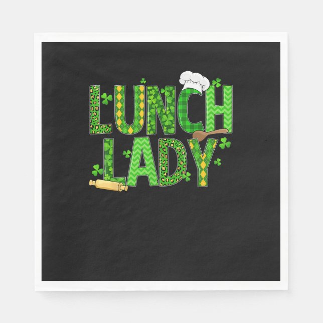 Servilleta De Papel Lunch Lady Happy St Patrick's Day Cafetería Worker (Anverso)