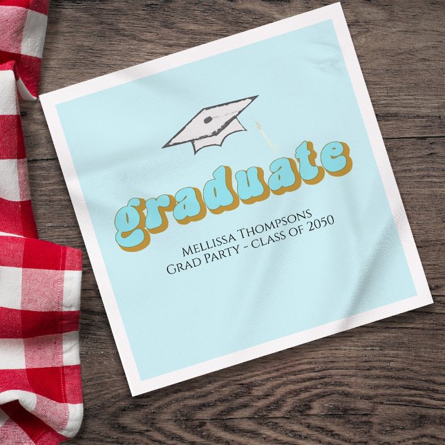 Servilleta De Papel Luncheon Personalizado del Partido de Graduación A (Graduation blue retro style lettering lunchoen napkin,)