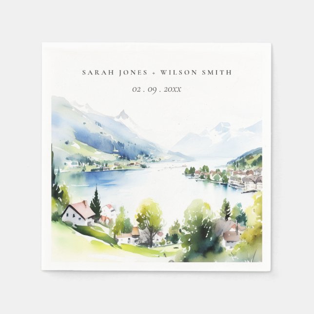 Servilleta De Papel Lungern Switzerland Watercolor Landscape Wedding (Anverso)