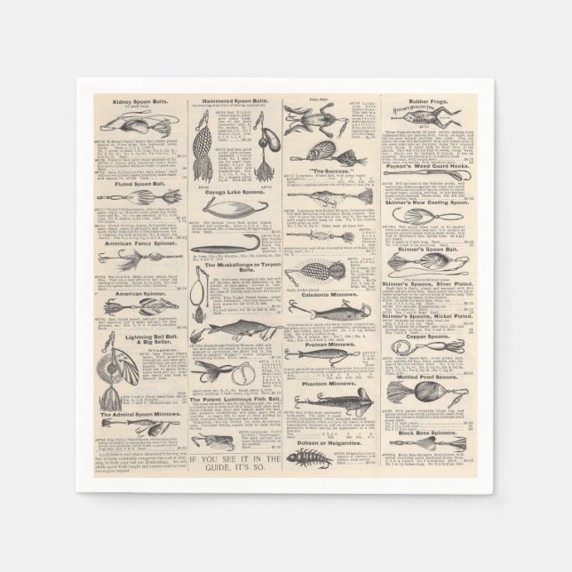 Servilleta De Papel Lures de la pesca de vintage: pescador de la época (Anverso)