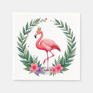 Servilleta De Papel Lush Leafy   Corona de flamenco rosa elegante trop