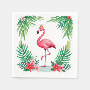 Servilleta De Papel Lush Leafy   Corona de flamenco rosa elegante trop