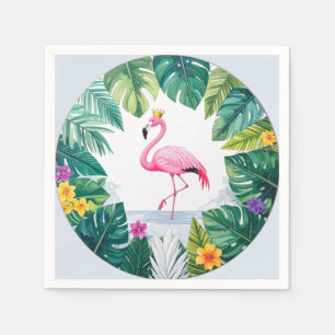 Servilleta De Papel Lush Leafy   Elegante Flamingo Rosa Crown Tropical