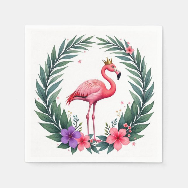 Servilleta De Papel Lush Leafy | Elegante Flamingo Rosa Crown Tropical (Anverso)