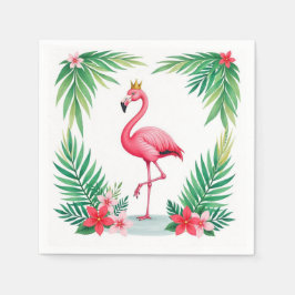 Servilleta De Papel Lush Leafy | Elegante Flamingo Rosa Crown Tropical