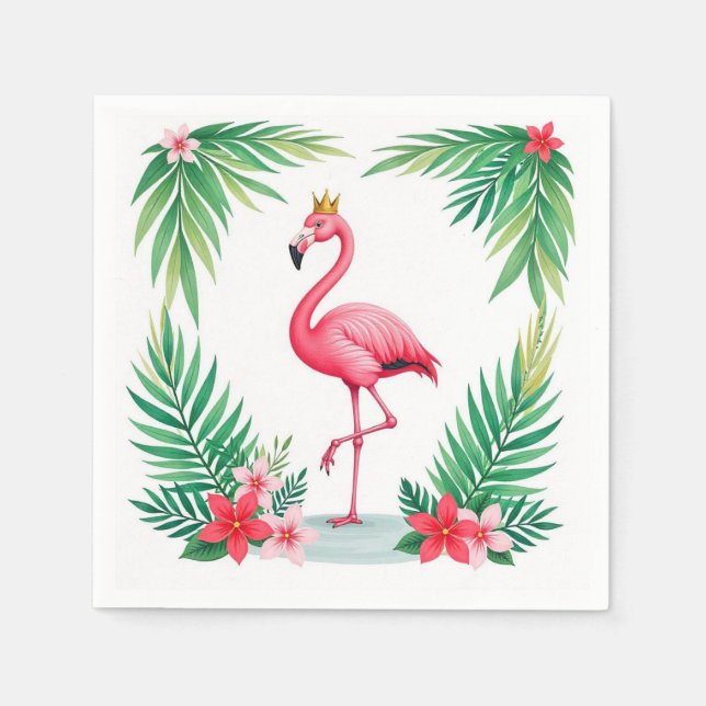 Servilleta De Papel Lush Leafy | Elegante Flamingo Rosa Crown Tropical (Anverso)