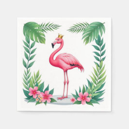 Servilleta De Papel Lush Leafy | Elegante Flamingo Rosa Crown Tropical