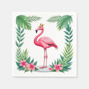 Servilleta De Papel Lush Leafy   Elegante Flamingo Rosa Crown Tropical