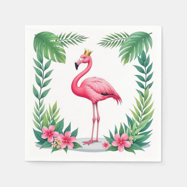 Servilleta De Papel Lush Leafy | Elegante Flamingo Rosa Crown Tropical (Anverso)