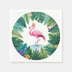 Servilleta De Papel Lush Leafy   Elegante Flamingo Rosa Crown Tropical