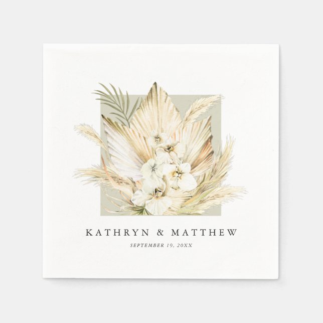 Servilleta De Papel Lush Pampas Grass Classy Boho Boda Napkins (Anverso)