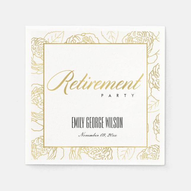 SERVILLETA DE PAPEL LUXE GLAM FAUX GOLD BLANCO ROSA FLORAL RETIREMENT (Anverso)
