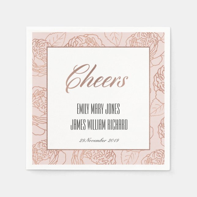SERVILLETA DE PAPEL LUXE RUBOR PINK ROSE GOLD FLORAL CHEERS BODA (Anverso)