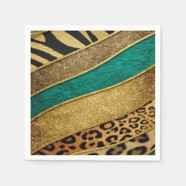 Servilleta De Papel Luxury Emerald & Gold Safari Leopard Zebra Glitter