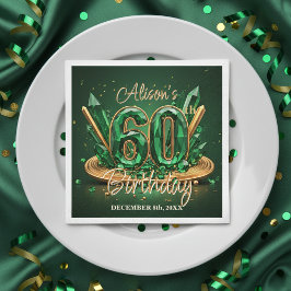 Servilleta De Papel Luxury Emerald Green and Gold 60th Birthday