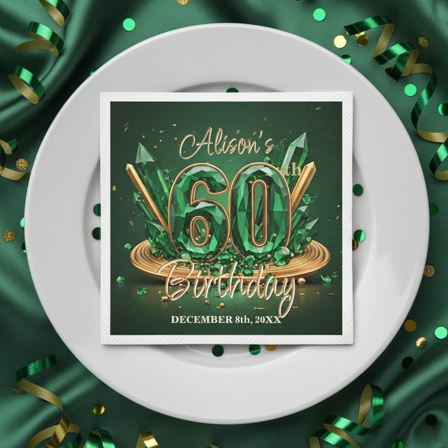 Servilleta De Papel Luxury Emerald Green and Gold 60th Birthday (Subido por el creador)
